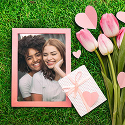 Photo effect - Bouquet of pink tulips on the green grass