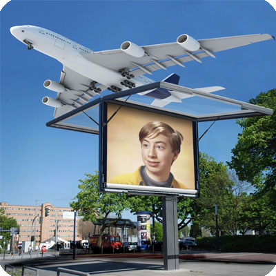 Photo effect - Airplane flies over the city