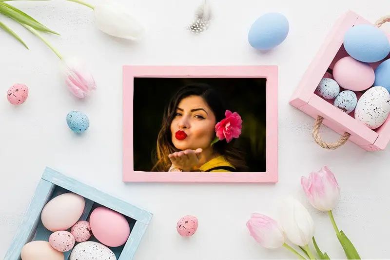 Photo effect - Pink photo frame on Easter